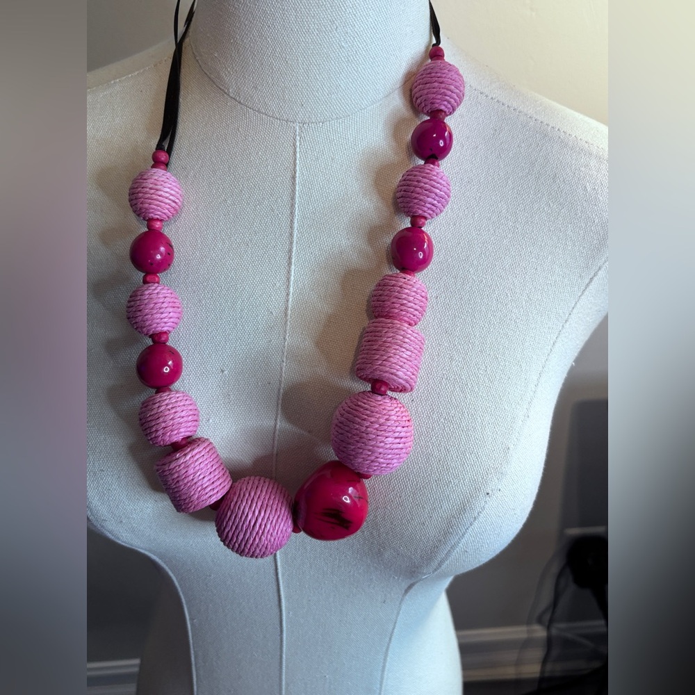 Pink Beaded Necklace. Made in Columbia.